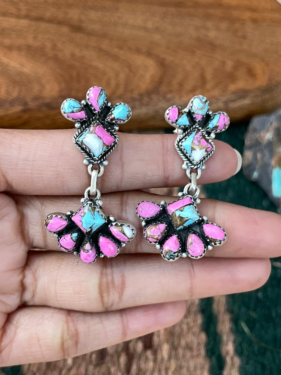 Handmade Sterling Silver Cotton Candy Post Dangle Earrings "Signed Nizhoni"