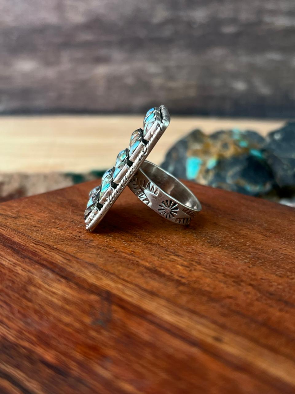 Handmade Sterling Silver Matrix Golden Hills Turquoise Adjustable Ring "Signed Nizhoni"