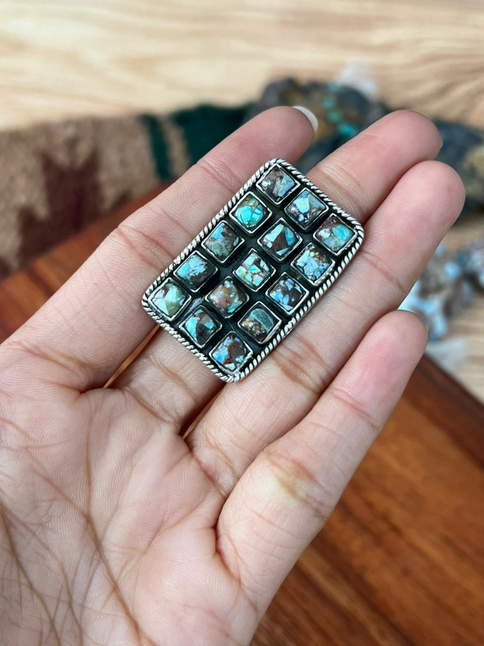 Handmade Sterling Silver Matrix Golden Hills Turquoise Adjustable Ring "Signed Nizhoni"