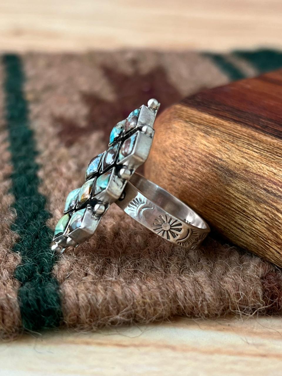 Handmade Sterling Silver Matrix Golden Hills Turquoise Adjustable Ring "Signed Nizhoni"