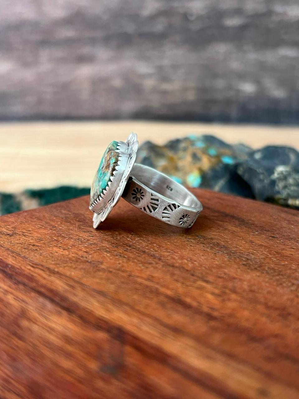 Handmade Sterling Silver Manassa Turquoise Heart Adjustable Ring "Signed Nizhoni"