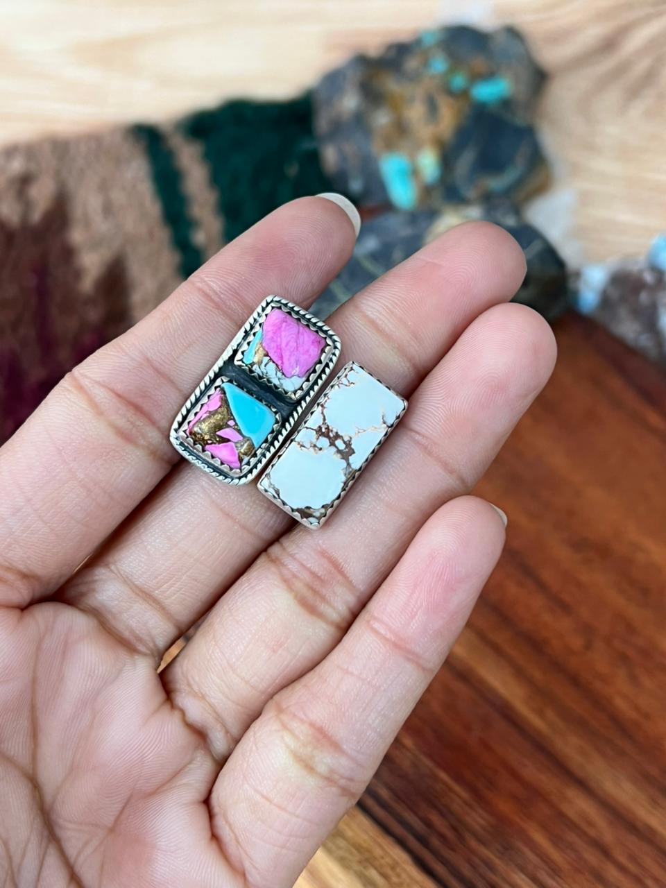 Handmade Sterling Silver Cotton Candy with Wildhorse Magnesite Adjustable Ring "Signed Nizhoni"