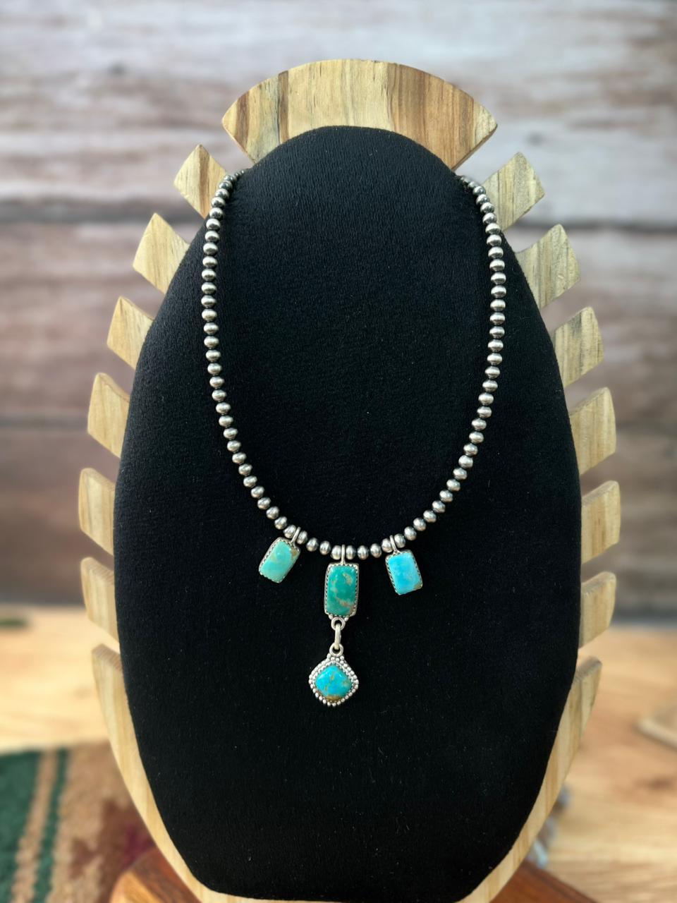 Handmade Sterling Silver Santa Maria Turquoise Layerd Necklace "Signed Nizhoni"