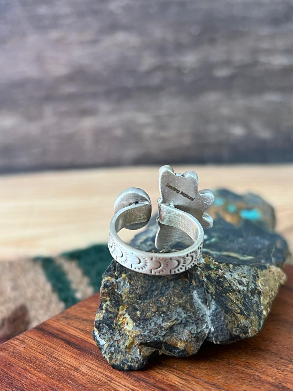 Handmade Sterling Silver Kingman Turquoise with Wildhorse Magnesite Adjustable Ring "Signed Nizhoni"