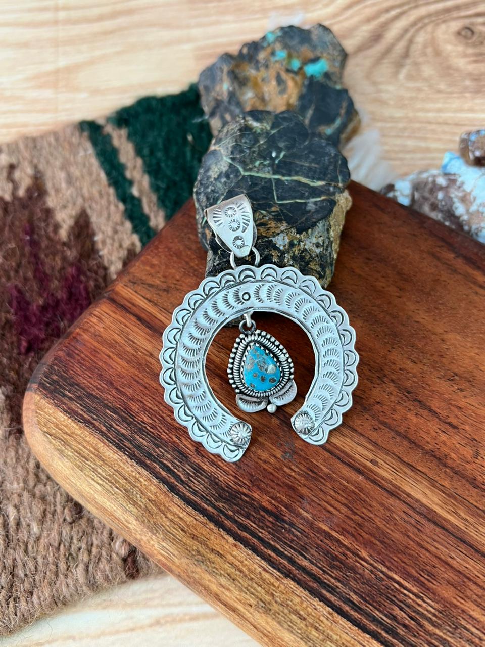 Handmade Sterling Silver Sierra Bella Turquoise Pendant "Signed Nizhoni"