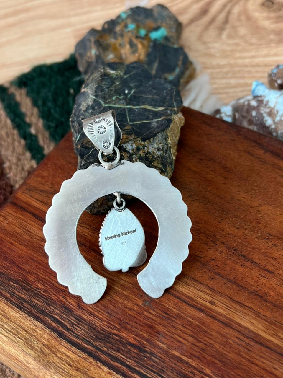 Handmade Sterling Silver Sierra Bella Turquoise Pendant "Signed Nizhoni"