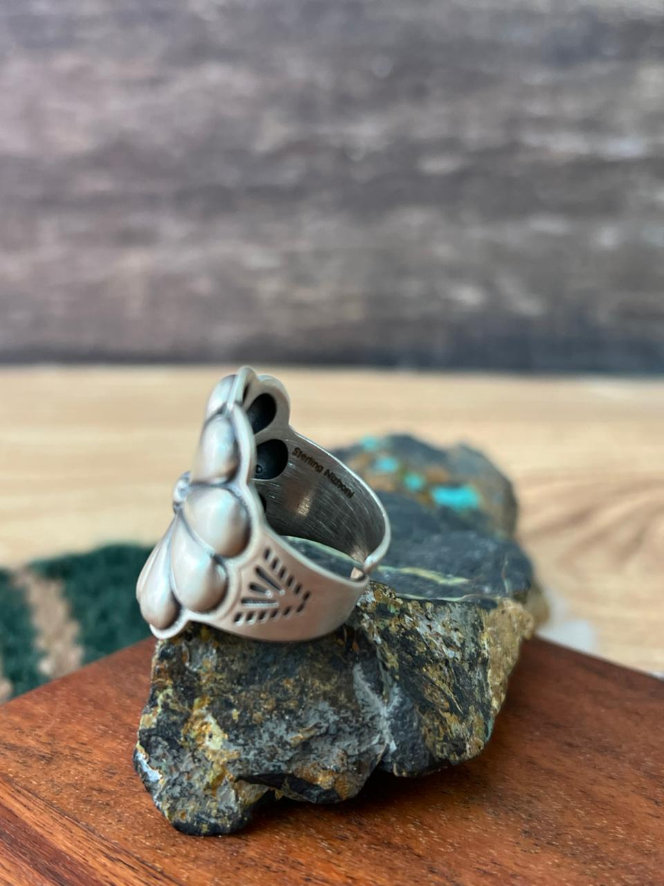 Handmade Sterling Silver Adjustable Flower Concho Ring "Signed Nizhoni"