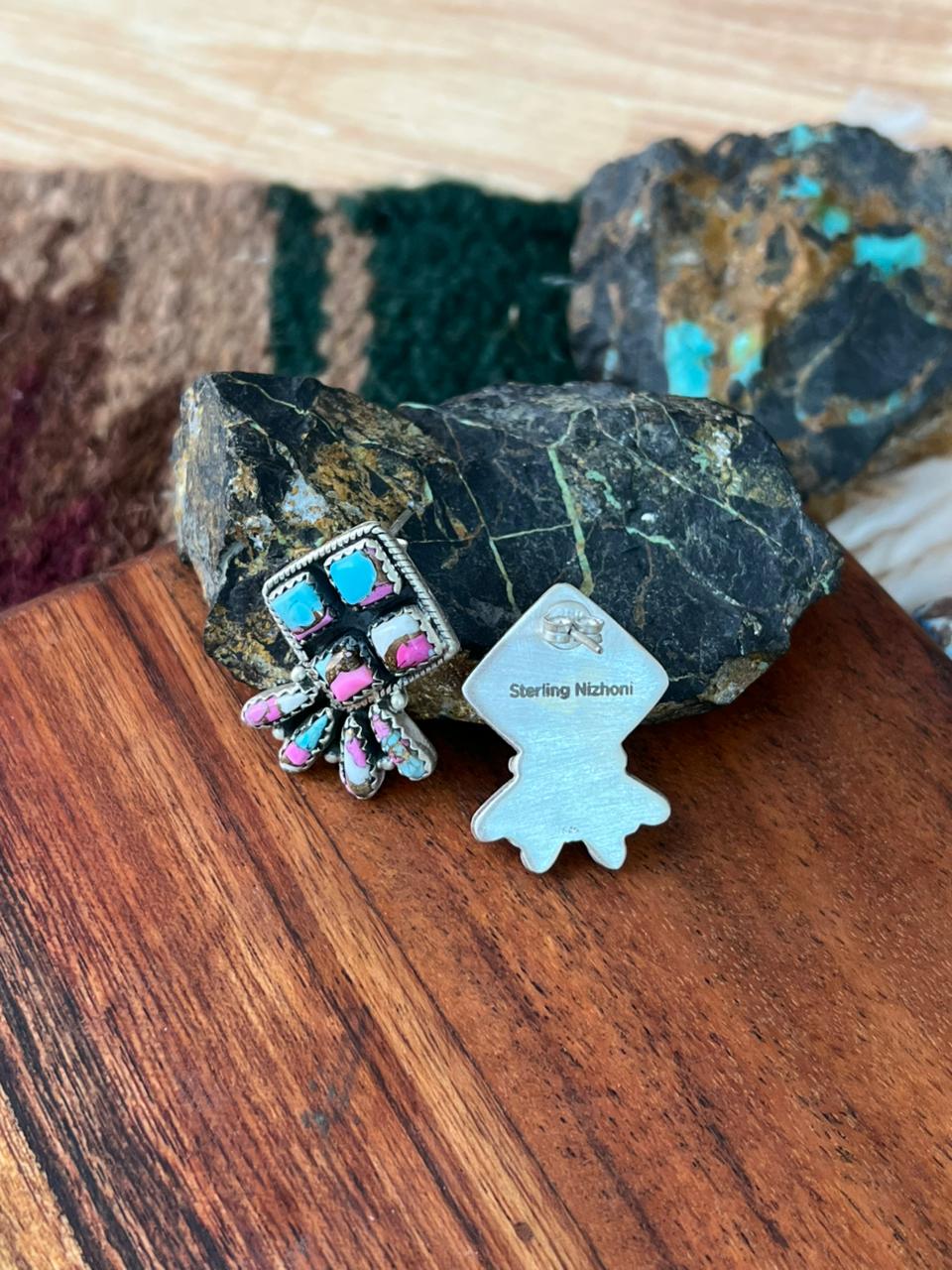 Handmade Sterling Silver Cotton Candy Post Studs Earrings "Signed Nizhoni"