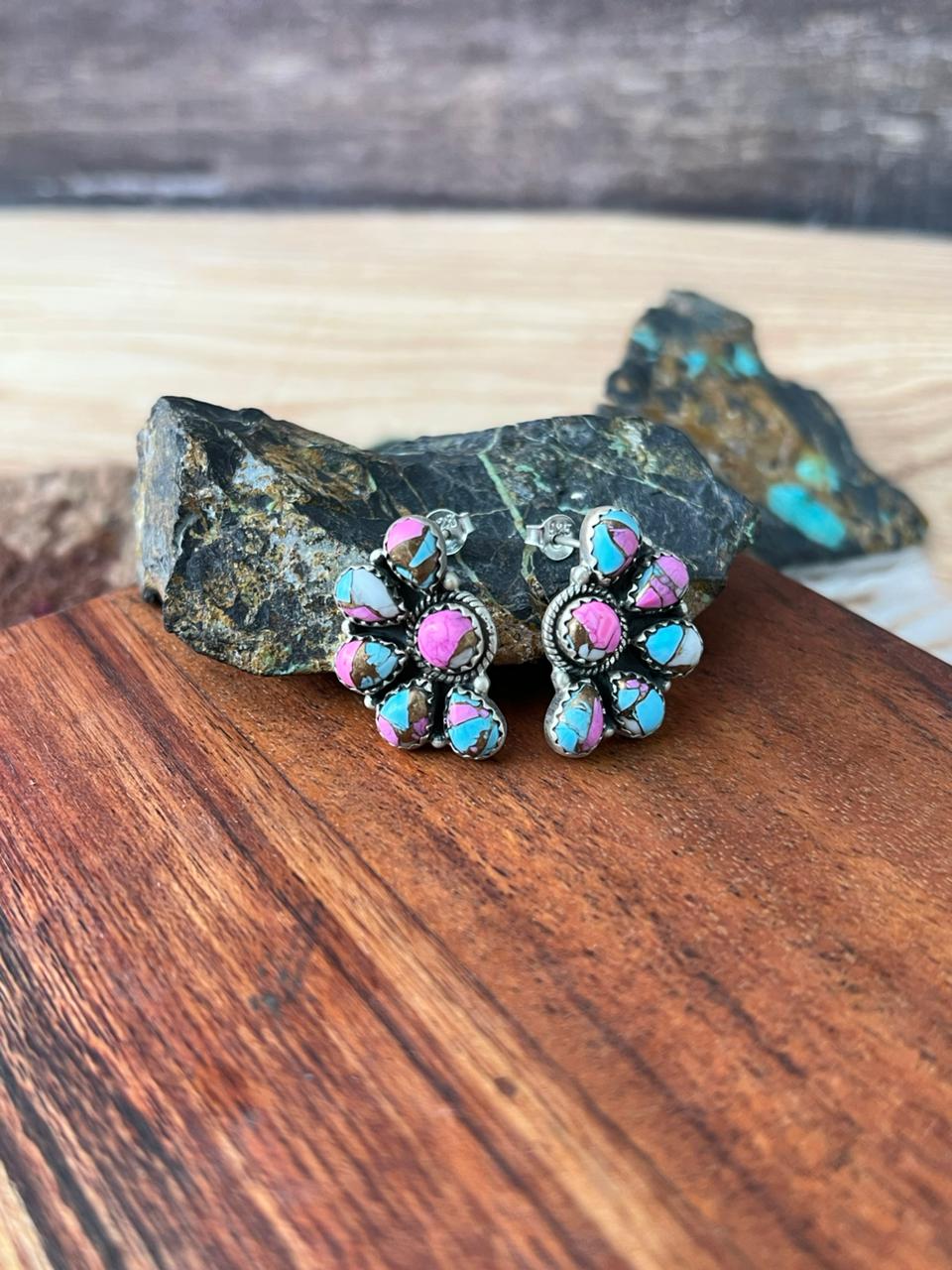 Handmade Sterling Silver Cotton Candy Post Studs Earrings "Signed Nizhoni"