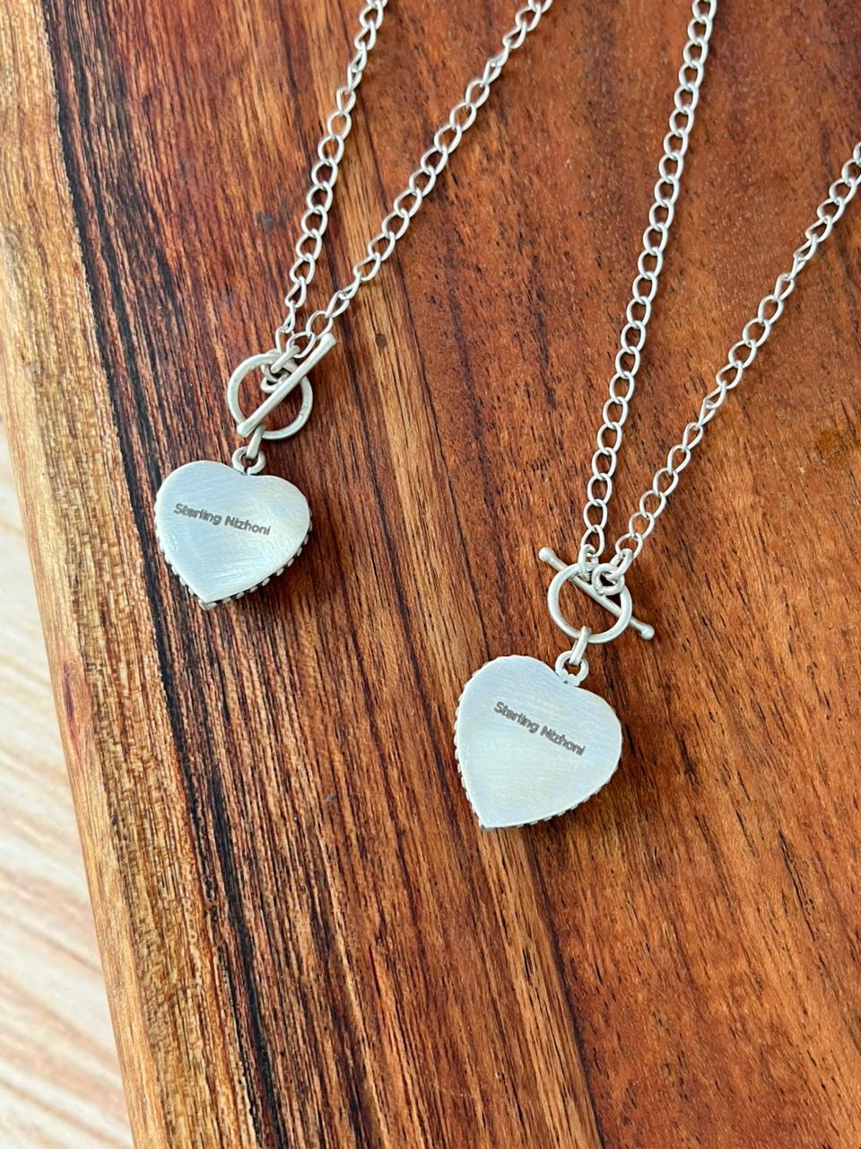 Handmade Sterling Silver Cotton Candy and Wildhorse Magnesite Heart Necklace "Signed Nizhoni"