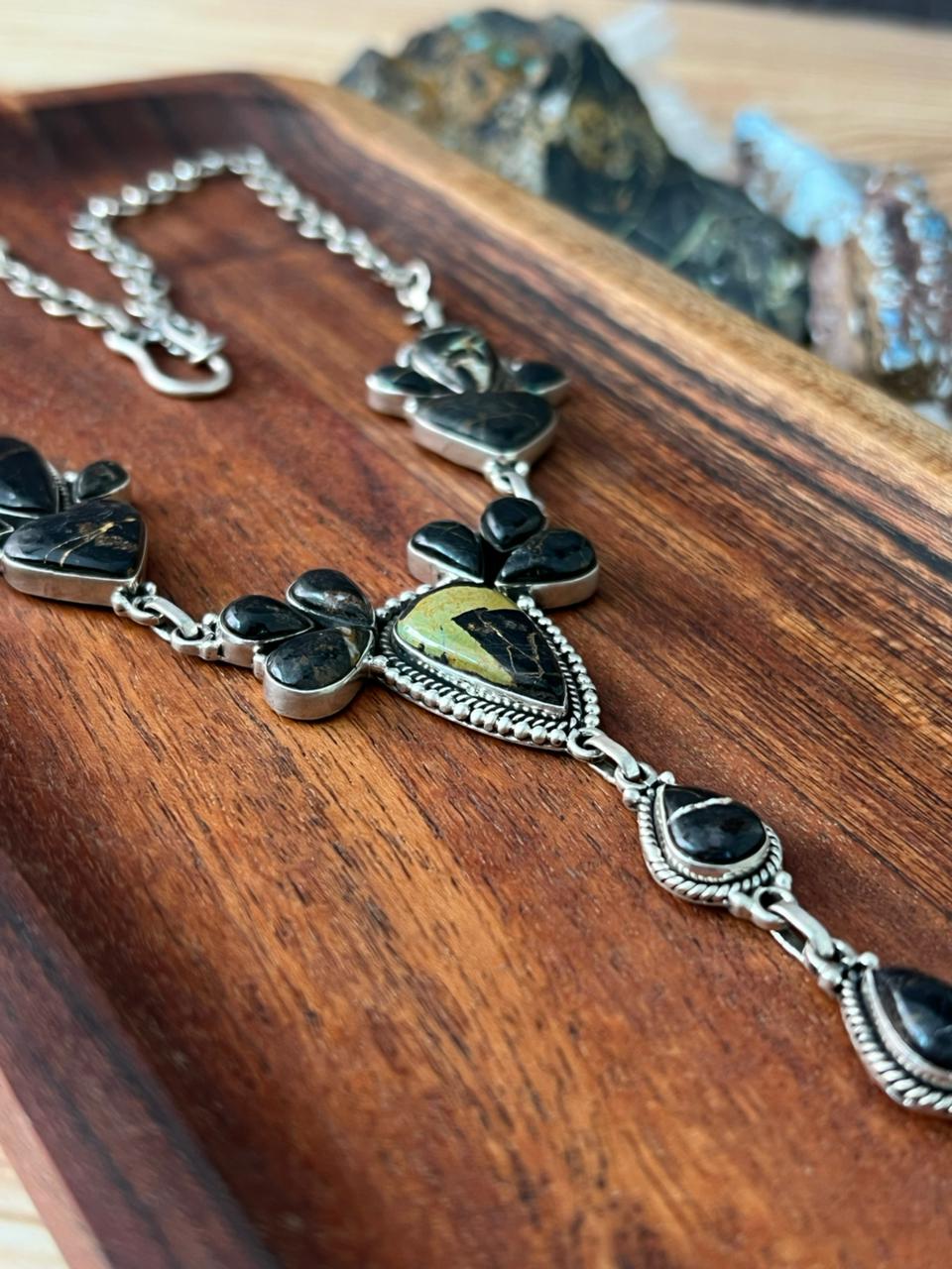 Handmade Sterling Silver Blackjack Turquoise Necklace "Signed Nizhoni"
