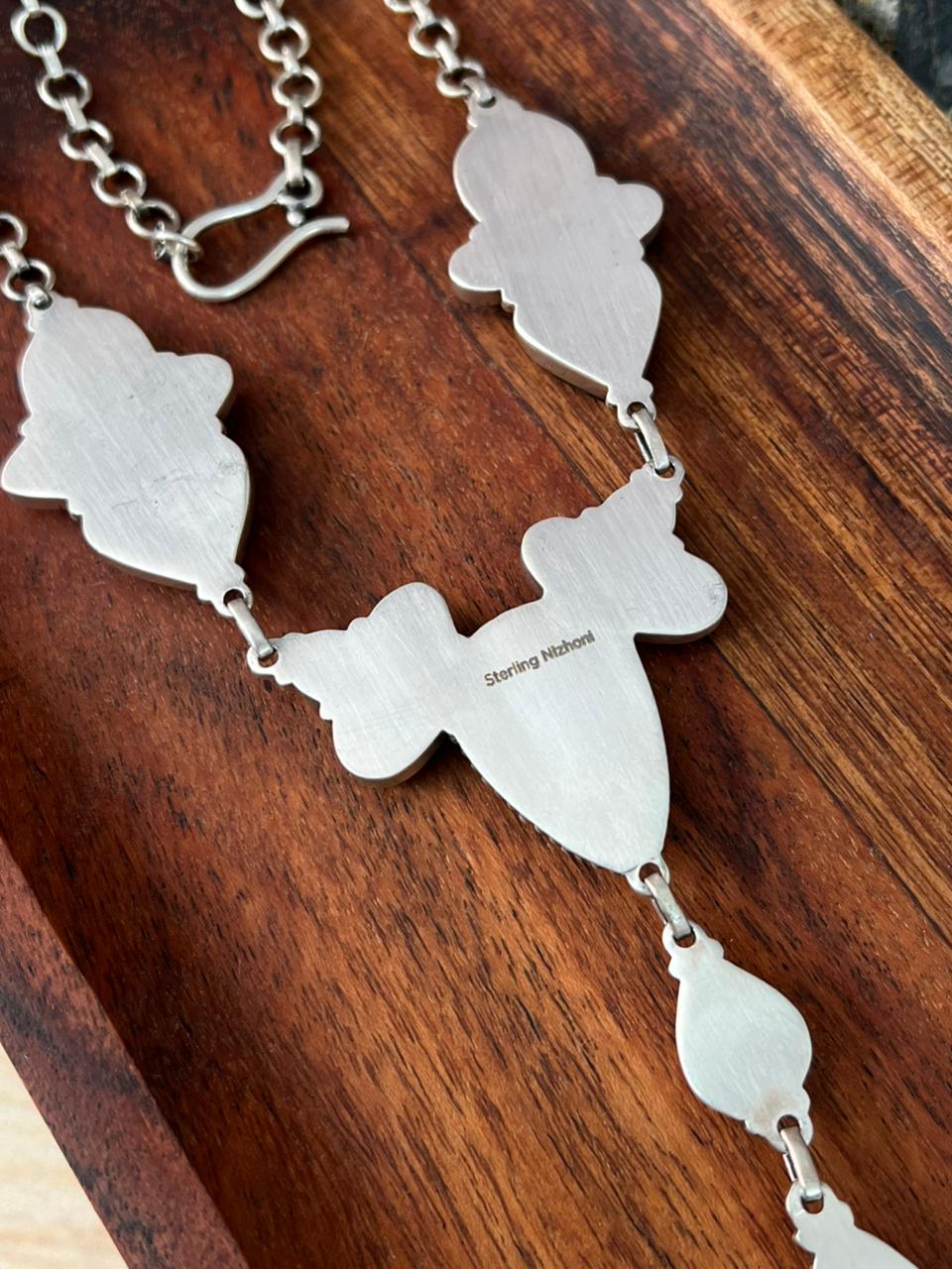 Handmade Sterling Silver Blackjack Turquoise Necklace "Signed Nizhoni"