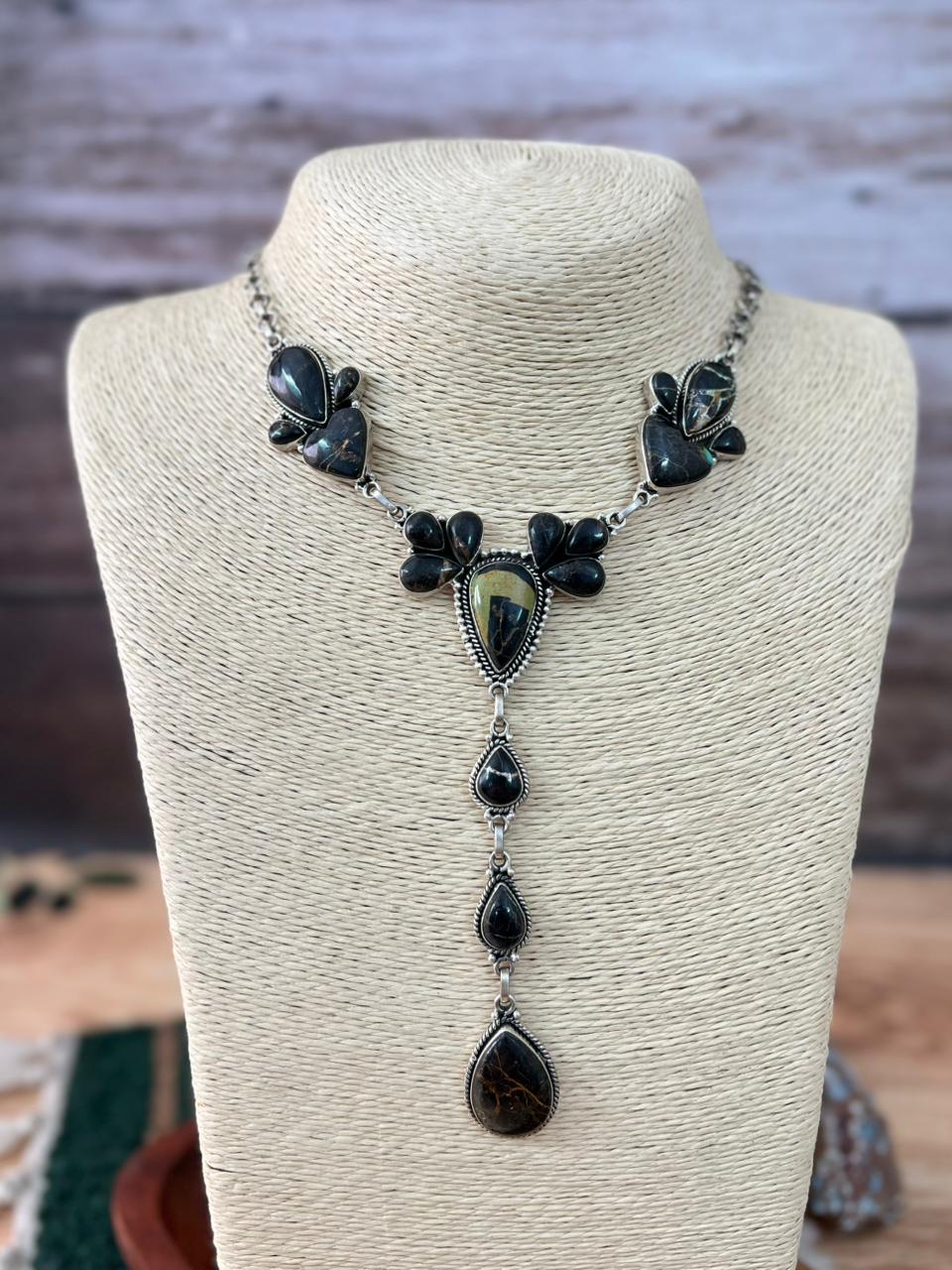 Handmade Sterling Silver Blackjack Turquoise Necklace "Signed Nizhoni"