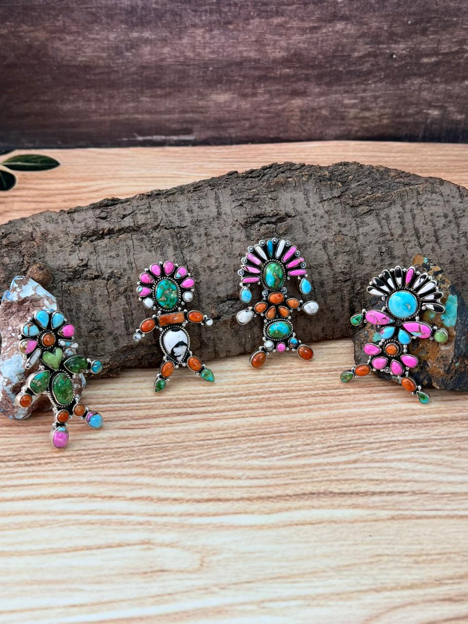 Handmade Sterling Silver Spring Collection: Sonoran Mountain with Orange Mojave, Cotton Candy and White Buffalo Pendant "Signed Nizhoni"