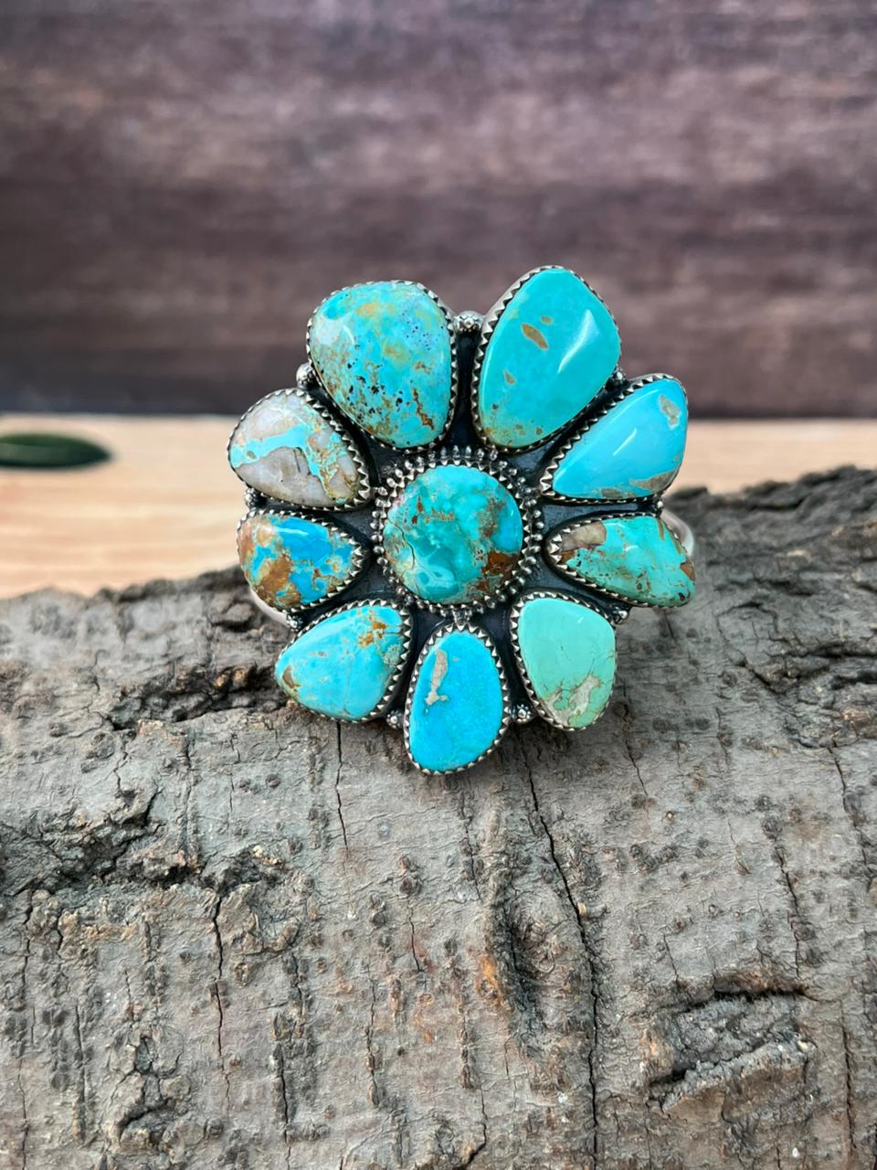 Handmade Sterling Silver Ribbon Royston Turquoise Cuff Bracelet "Signed Nizhoni"