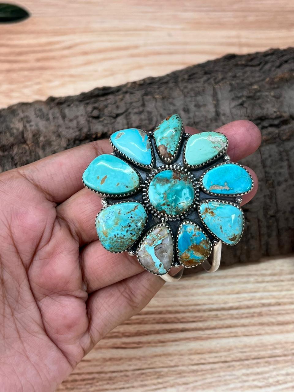 Handmade Sterling Silver Ribbon Royston Turquoise Cuff Bracelet "Signed Nizhoni"