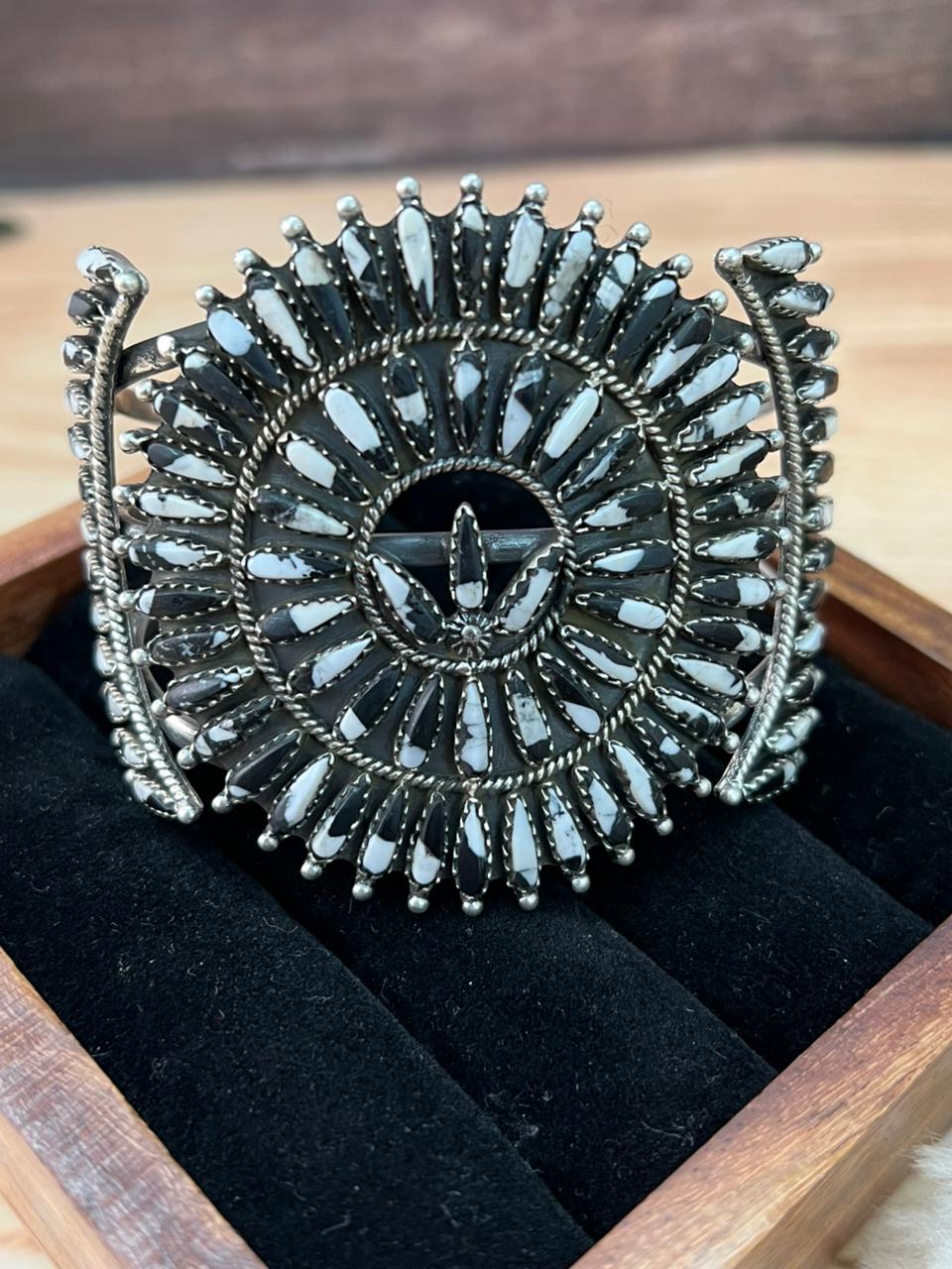 Handmade Sterling Silver White Buffalo Cuff Bracelet "Signed Nizhoni"