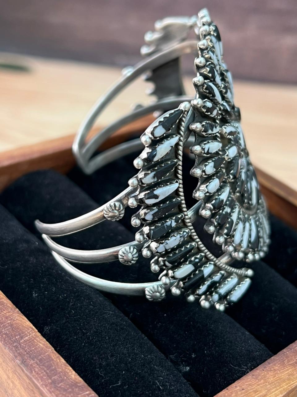Handmade Sterling Silver White Buffalo Cuff Bracelet "Signed Nizhoni"