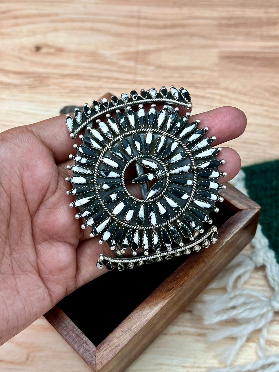 Handmade Sterling Silver White Buffalo Cuff Bracelet "Signed Nizhoni"