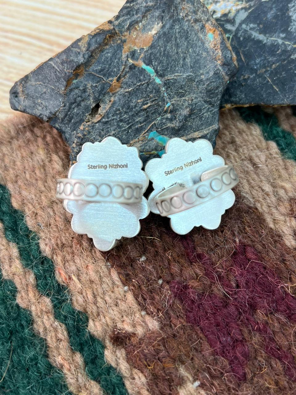 Handmade Sterling Silver Spring Collection: Sonoran Mountain with Orange Mojave, Cotton Candy and White Buffalo Adjustable Ring "Signed Nizhoni"