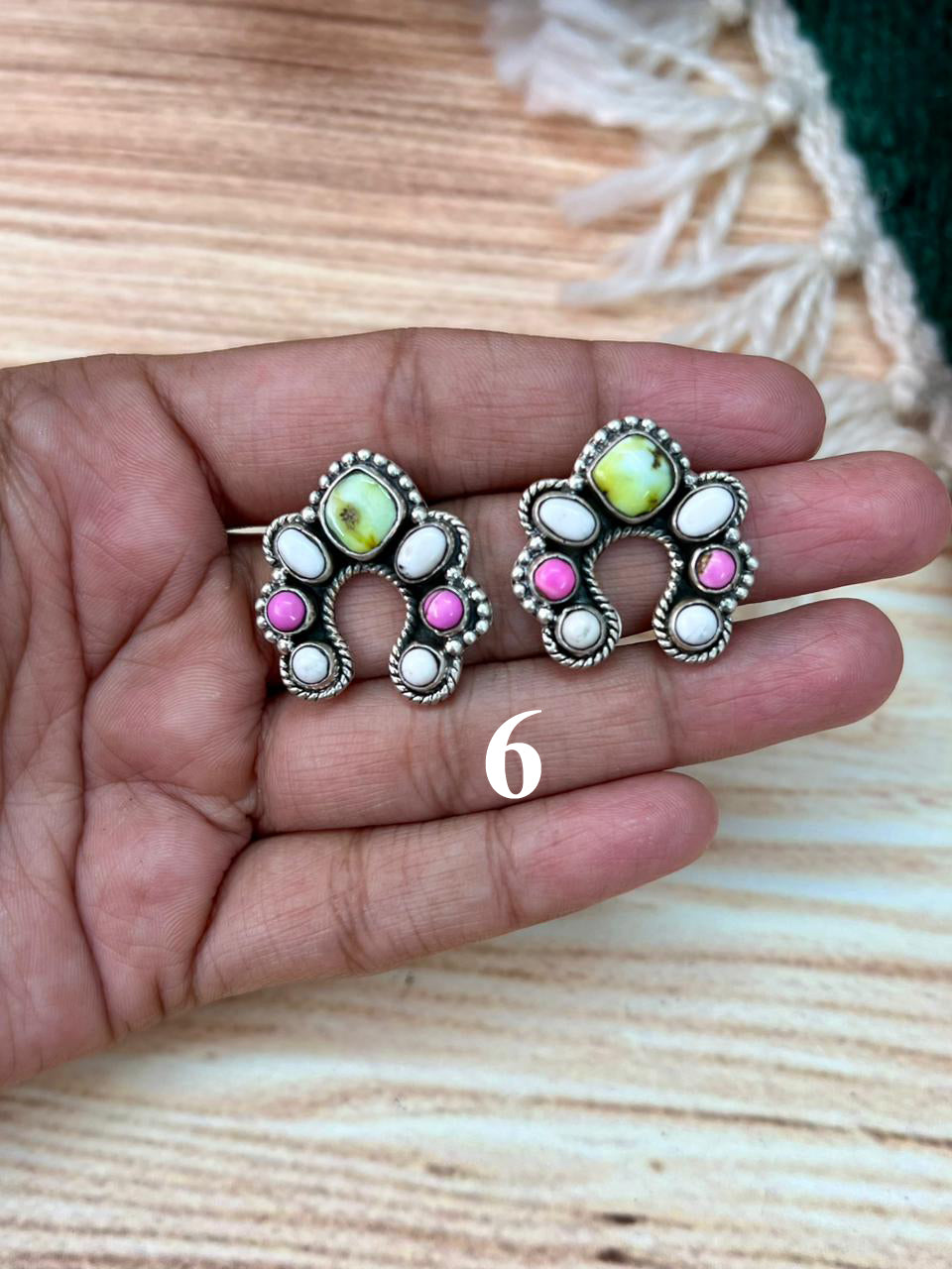 Handmade Sterling Silver Spring Collection: Palomino Turquoise with Cotton Candy and White Buffalo Post Earrings "Signed Nizhoni"