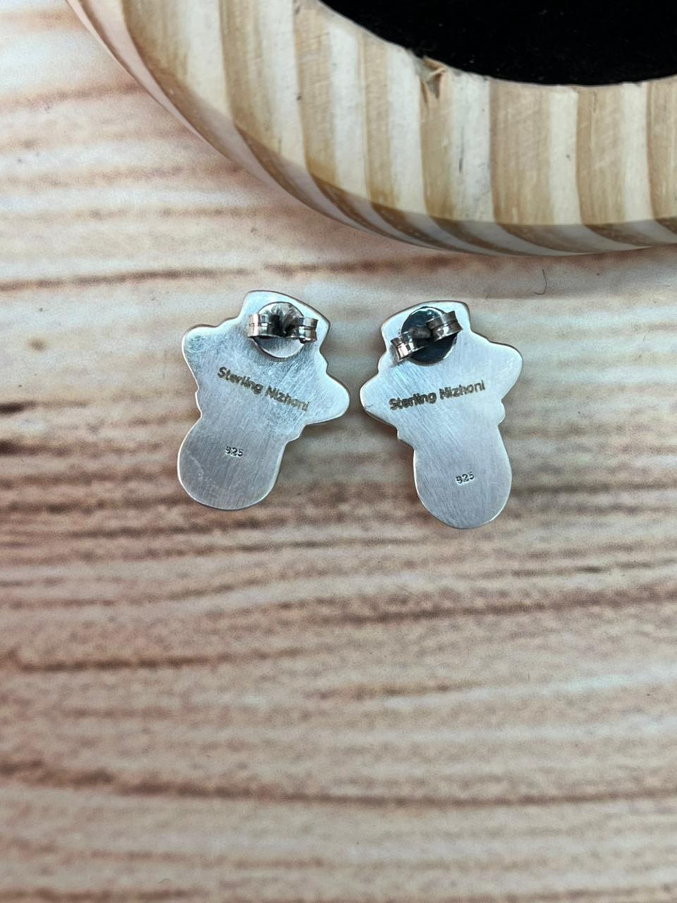 Handmade Sterling Silver Spring Collection: Palomino Turquoise with Cotton Candy and White Buffalo Post Earrings "Signed Nizhoni"