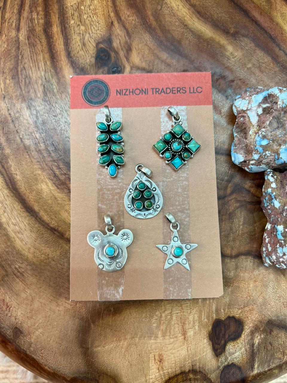 Handmade Sterling Silver Kingman Turquoise Pendant Card