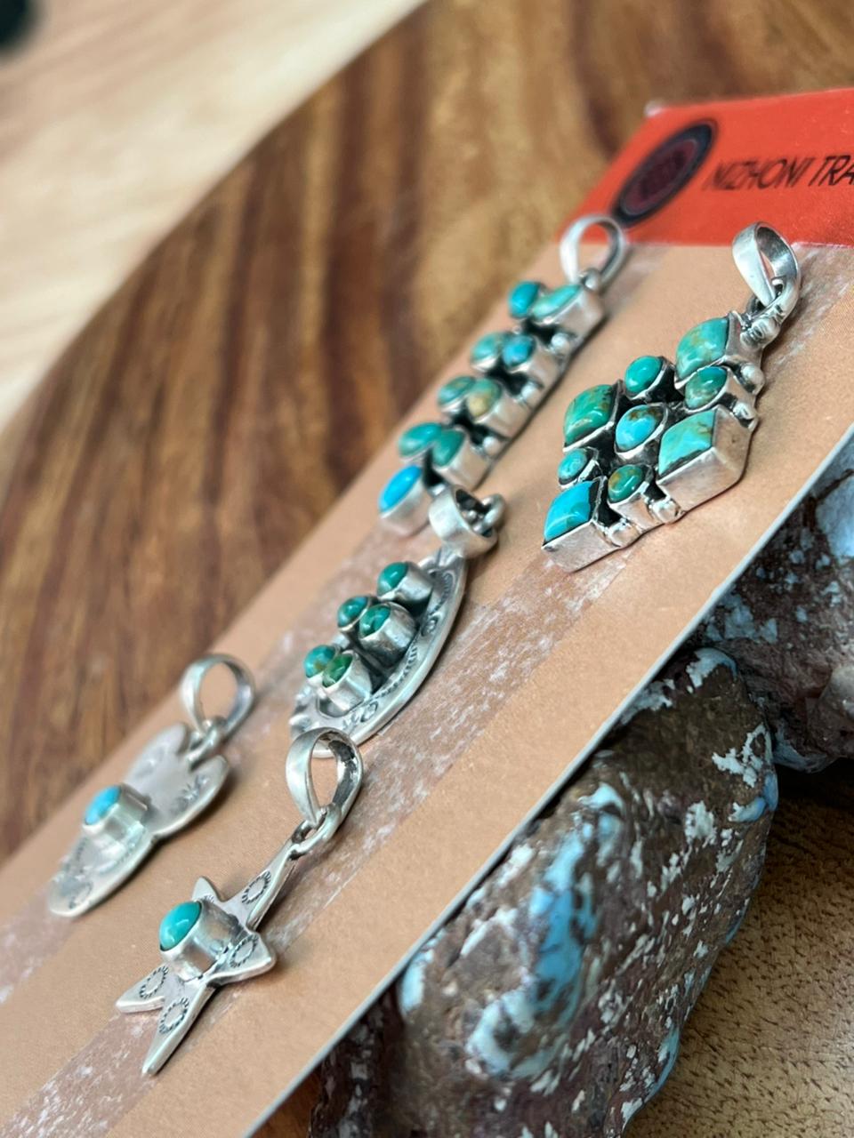 Handmade Sterling Silver Kingman Turquoise Pendant Card