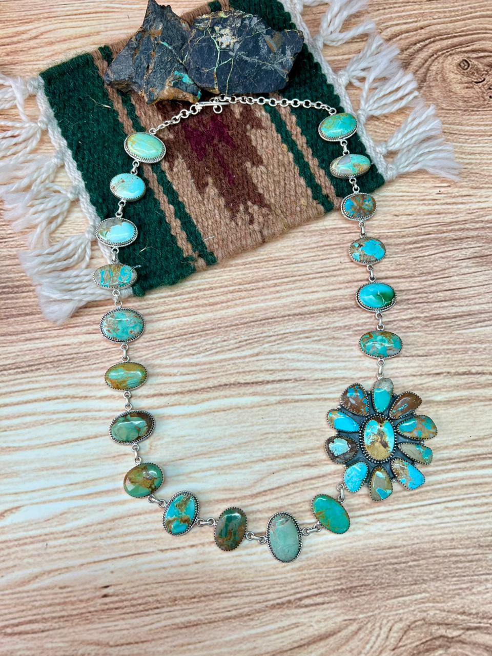 Handmade Sterling Silver Ribbon Royston Turquoise Necklace "Signed Nizhoni"