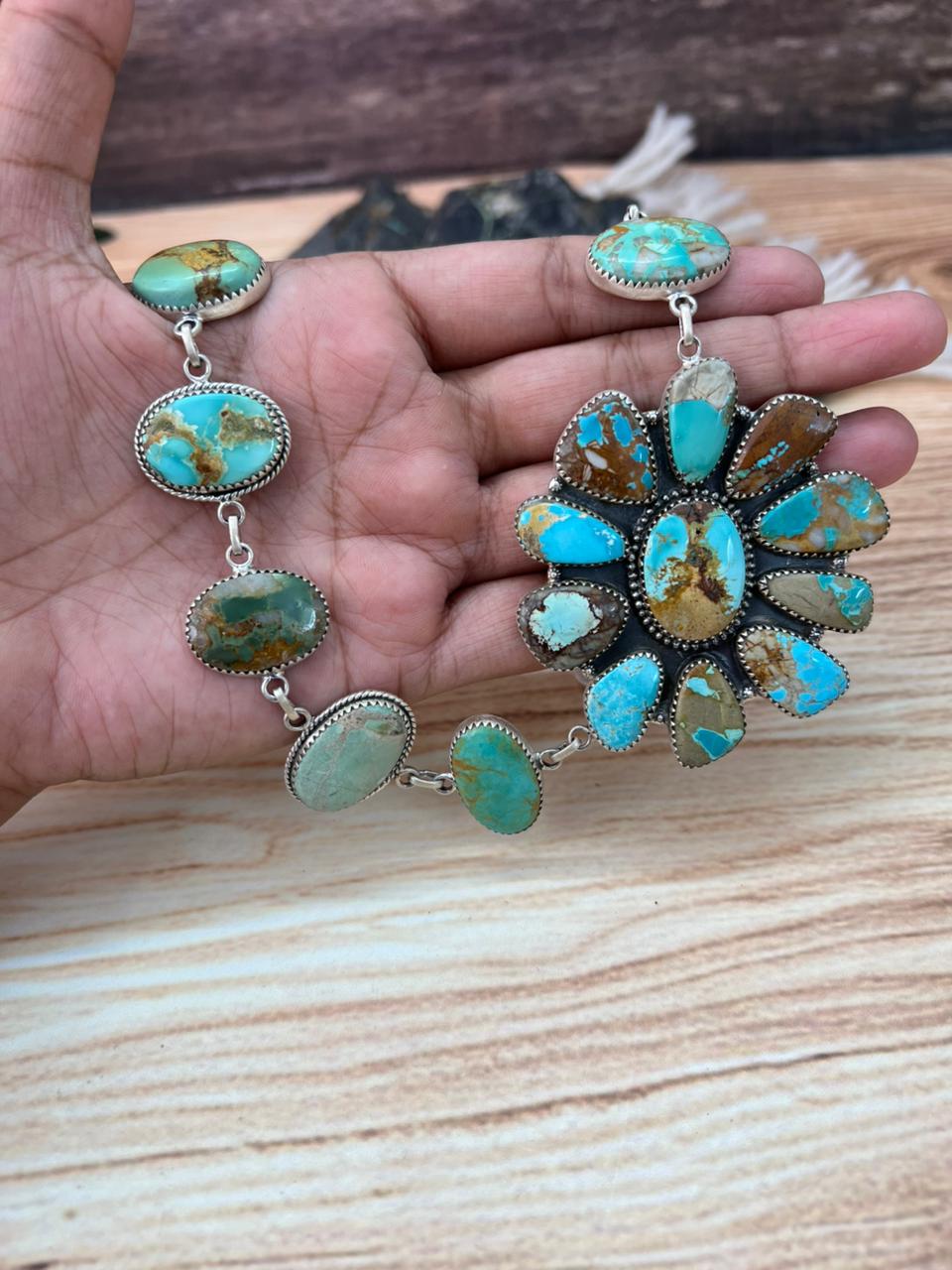Handmade Sterling Silver Ribbon Royston Turquoise Necklace "Signed Nizhoni"