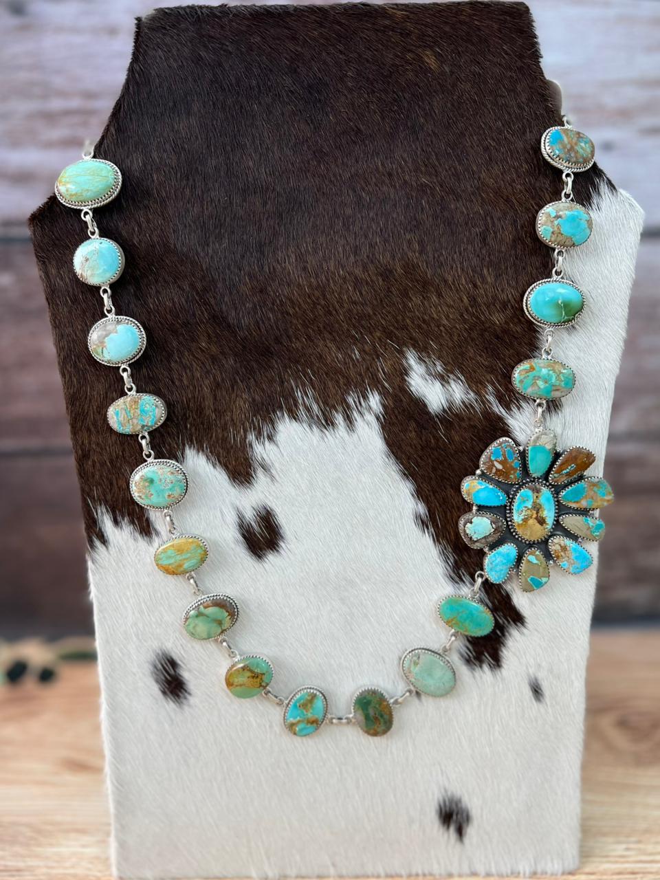 Handmade Sterling Silver Ribbon Royston Turquoise Necklace "Signed Nizhoni"