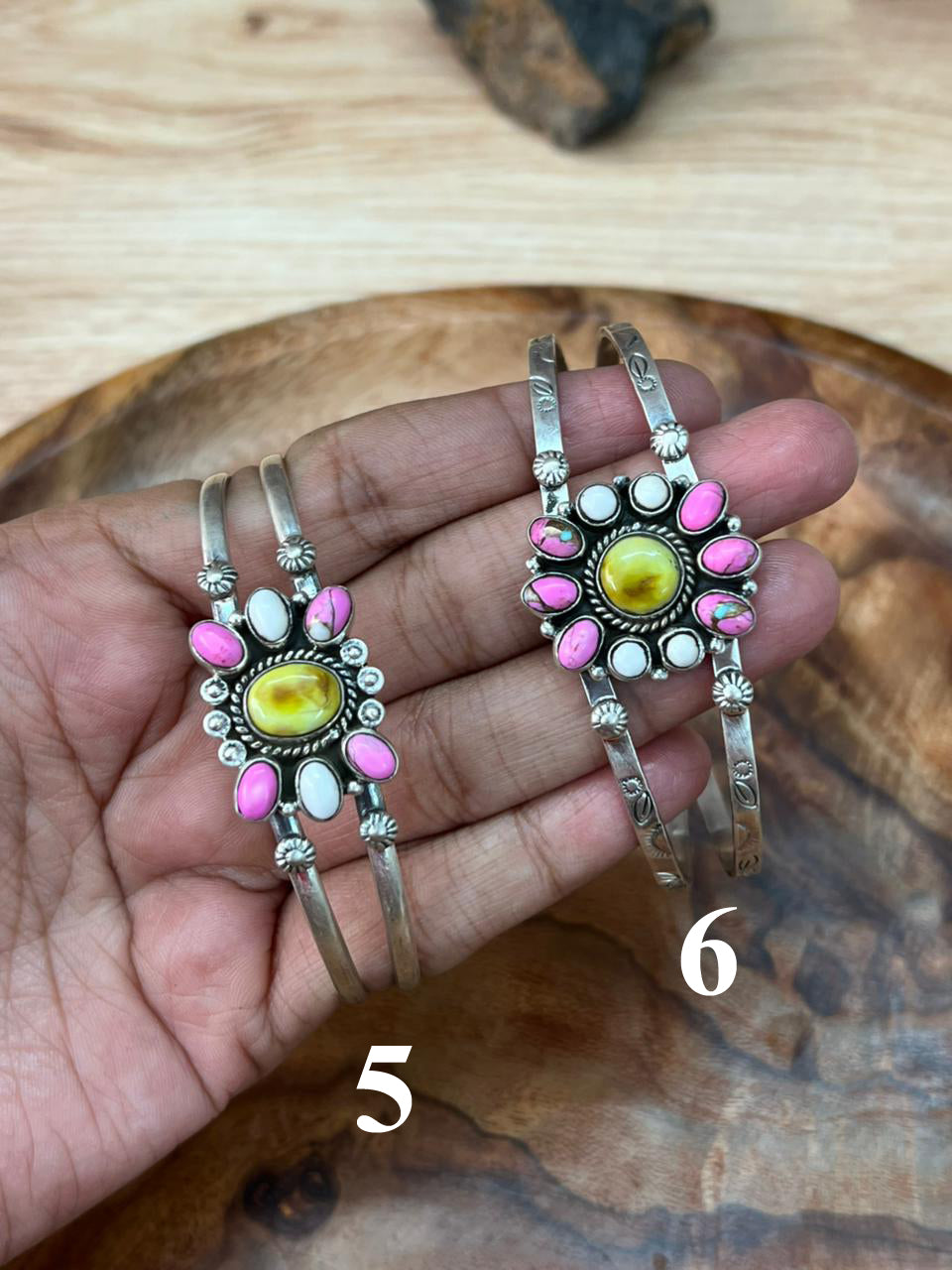 Handmade Sterling Silver Spring Collection: Palomino Turquoise with Cotton Candy and White Buffalo Cuff Bracelet "Signed Nizhoni"