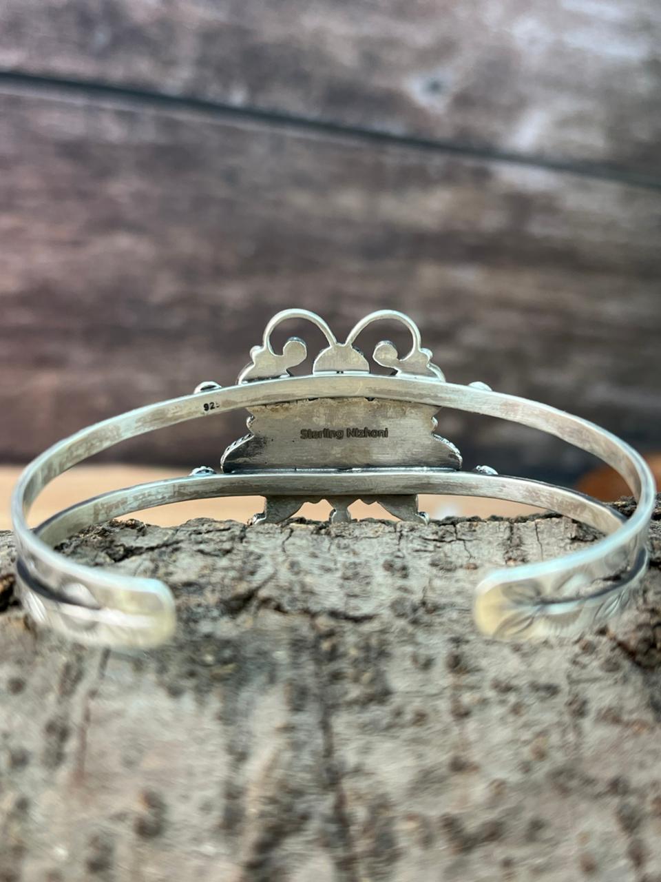 Handmade Sterling Silver Spring Collection: Palomino Turquoise with Cotton Candy and White Buffalo Cuff Bracelet "Signed Nizhoni"