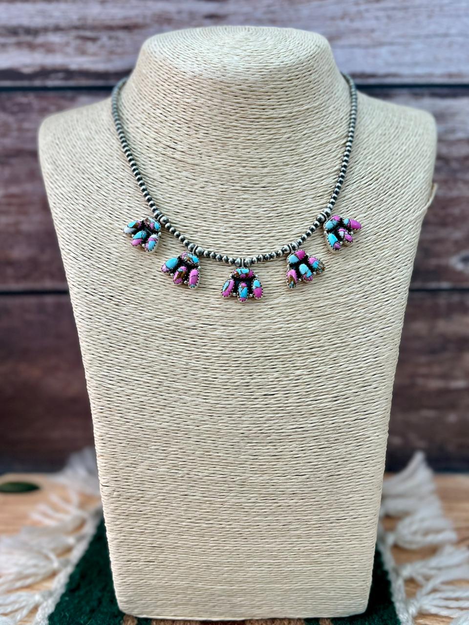 Handmade Sterling Silver Cotton Candy Beaded Necklace "Signed Nizhoni"