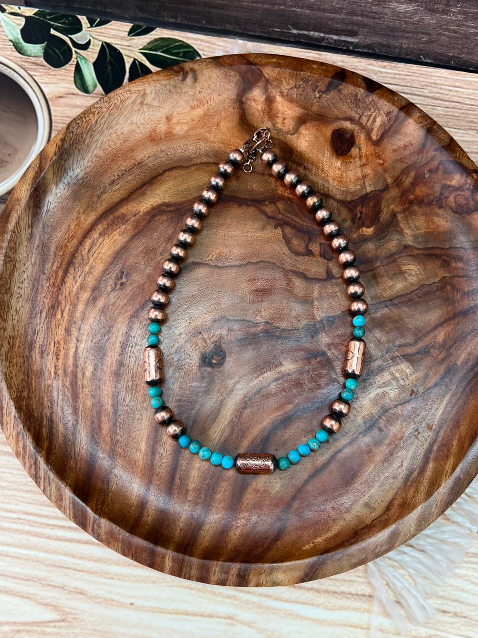 Handmade Nizhoni Copper Kingman Turquoise Beads Necklace