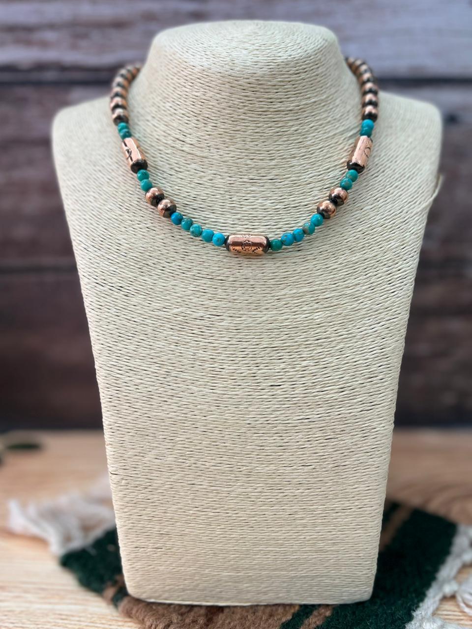 Handmade Nizhoni Copper Kingman Turquoise Beads Necklace