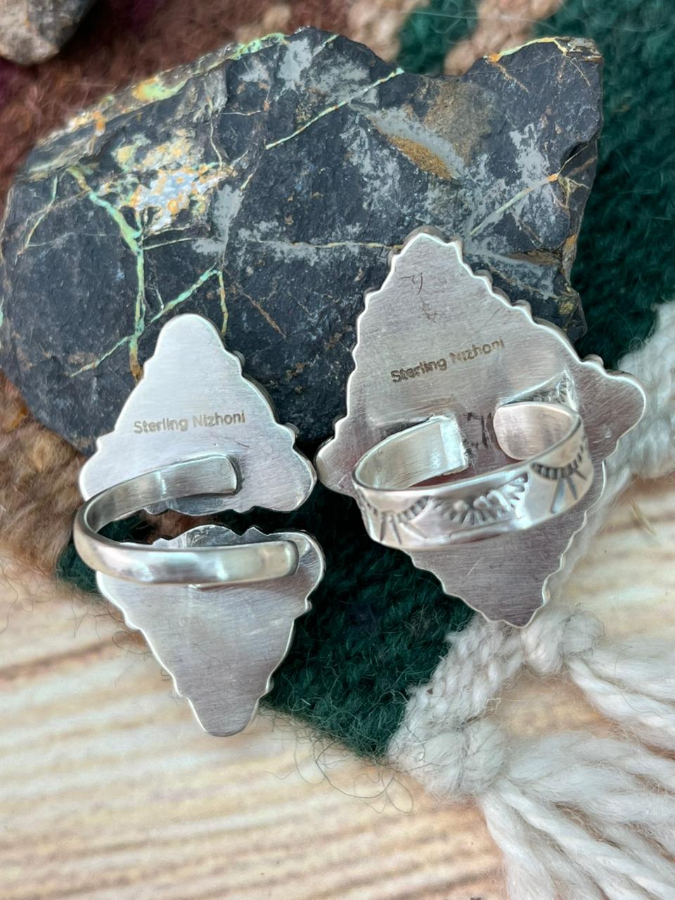 Handmade Sterling Silver Spring Collection: Palomino Turquoise with Orange Mojave, Cotton Candy and White Buffalo Adjustable Ring "Signed Nizhoni"