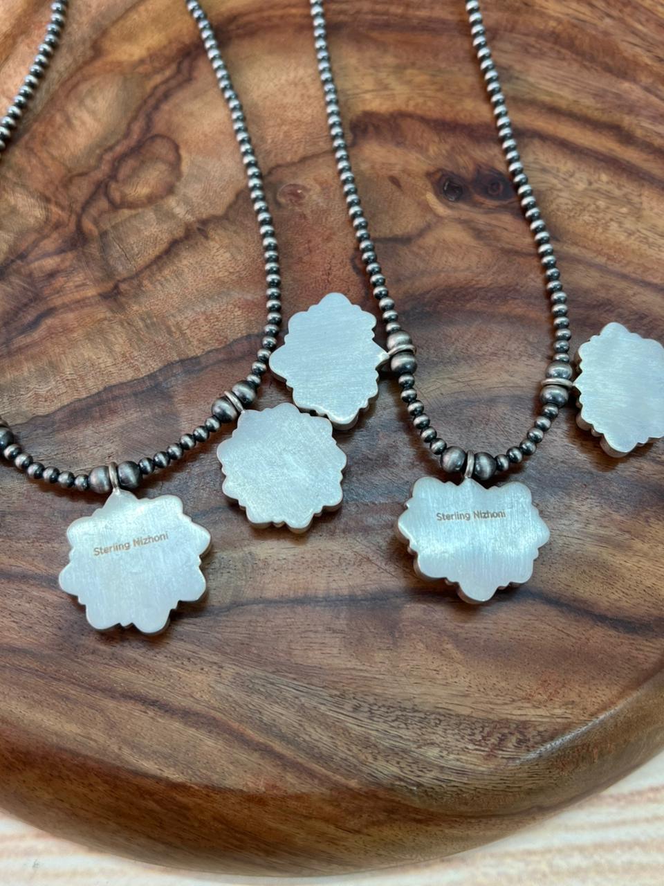 Handmade Sterling Silver Spring Collection: Sonoran Mountain with Orange Mojave, Cotton Candy and White Buffalo Beaded Necklace "Signed Nizhoni"