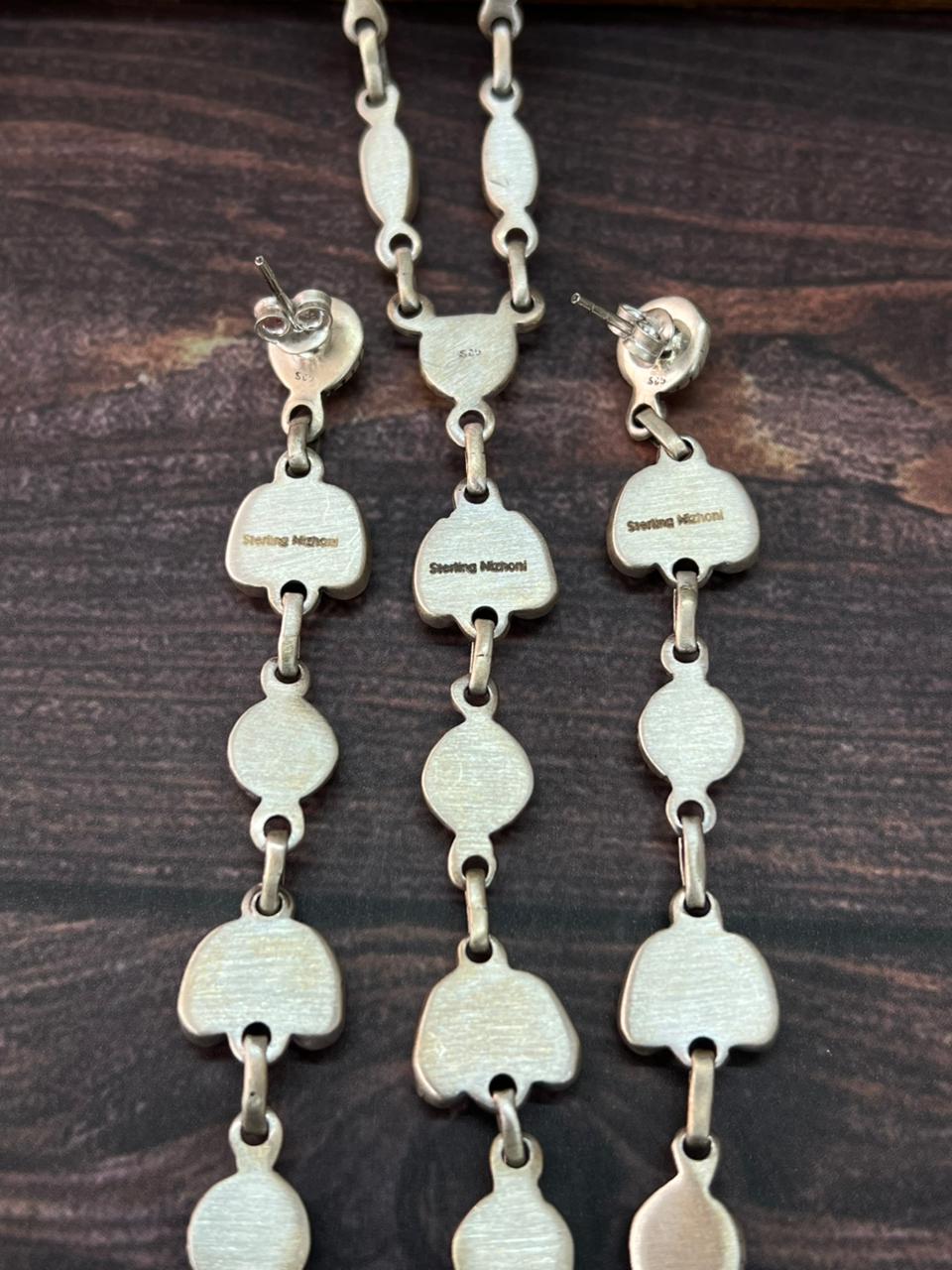 Handmade Sterling Silver Orange Mojave with Kingman Turquoise Necklace Earrings Set "Signed Nizhoni"