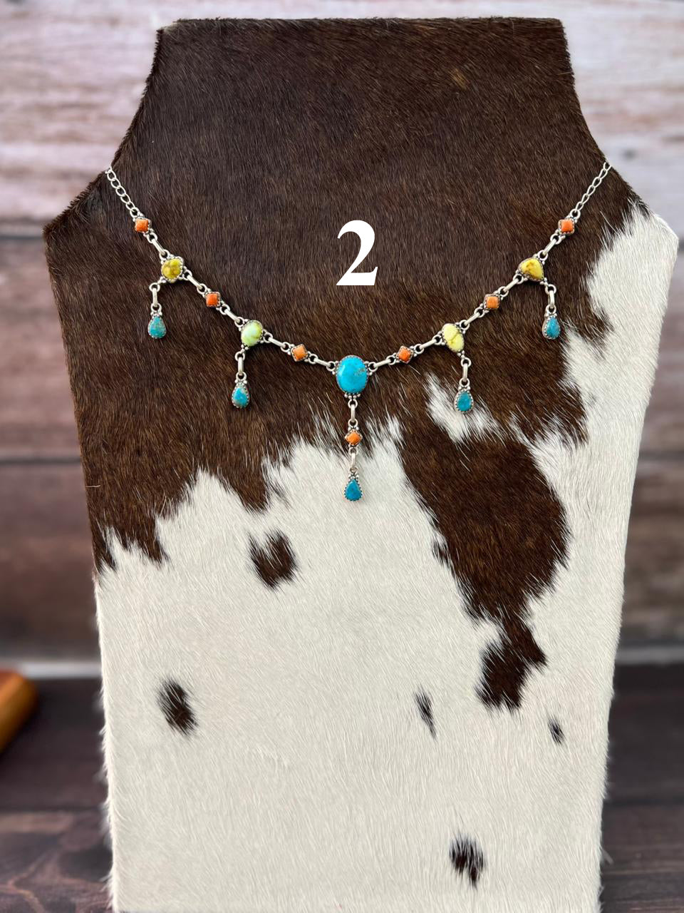 Handmade Sterling Silver Multi Stone Collection: Palomino with Orange Mojave and Arizona Blue Turquoise Necklace "Signed Nizhoni"