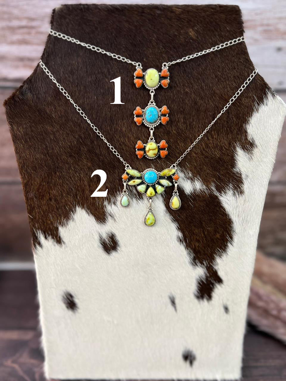Handmade Sterling Silver Multi Stone Collection: Palomino with Orange Mojave and Arizona Blue Turquoise Necklace "Signed Nizhoni"