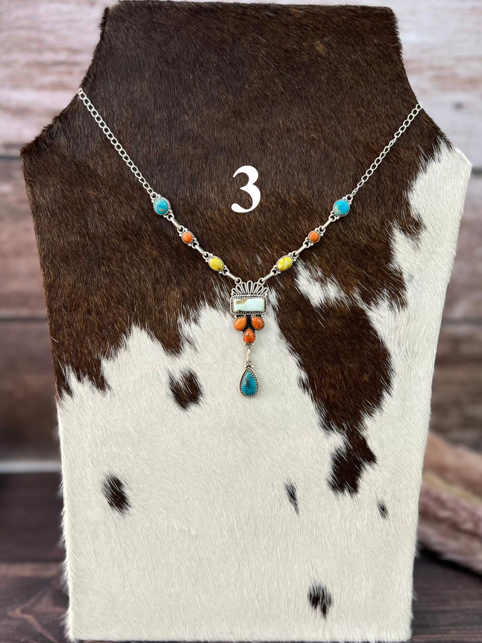 Handmade Sterling Silver Multi Stone Collection: Palomino with Orange Mojave and Arizona Blue Turquoise Necklace "Signed Nizhoni"
