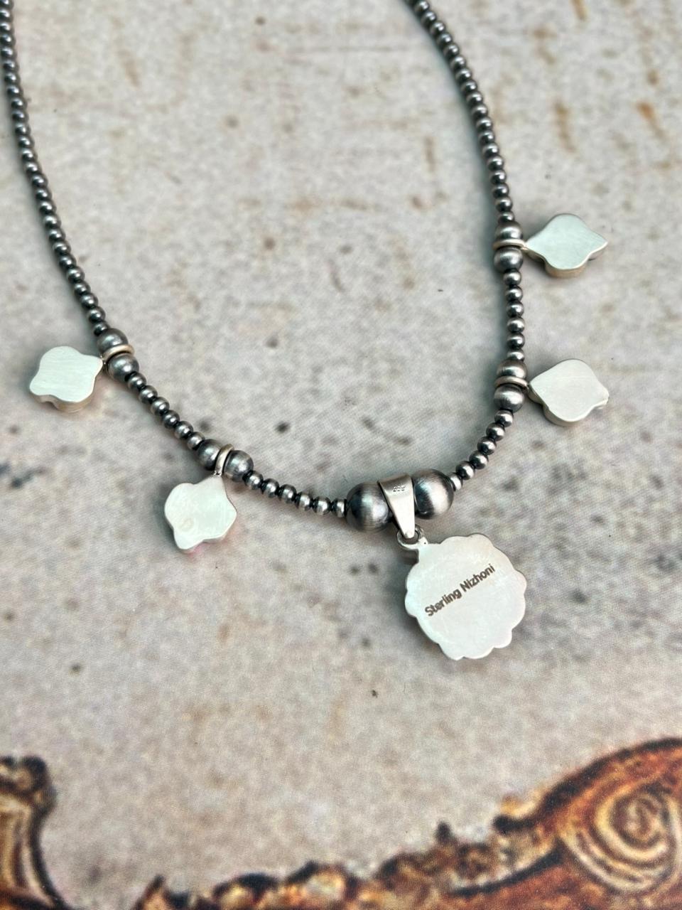Handmade Sterling Silver Spring Collection: Sonoran Mountain with Cotton Candy and White Buffalo Beaded Necklace "Signed Nizhoni"