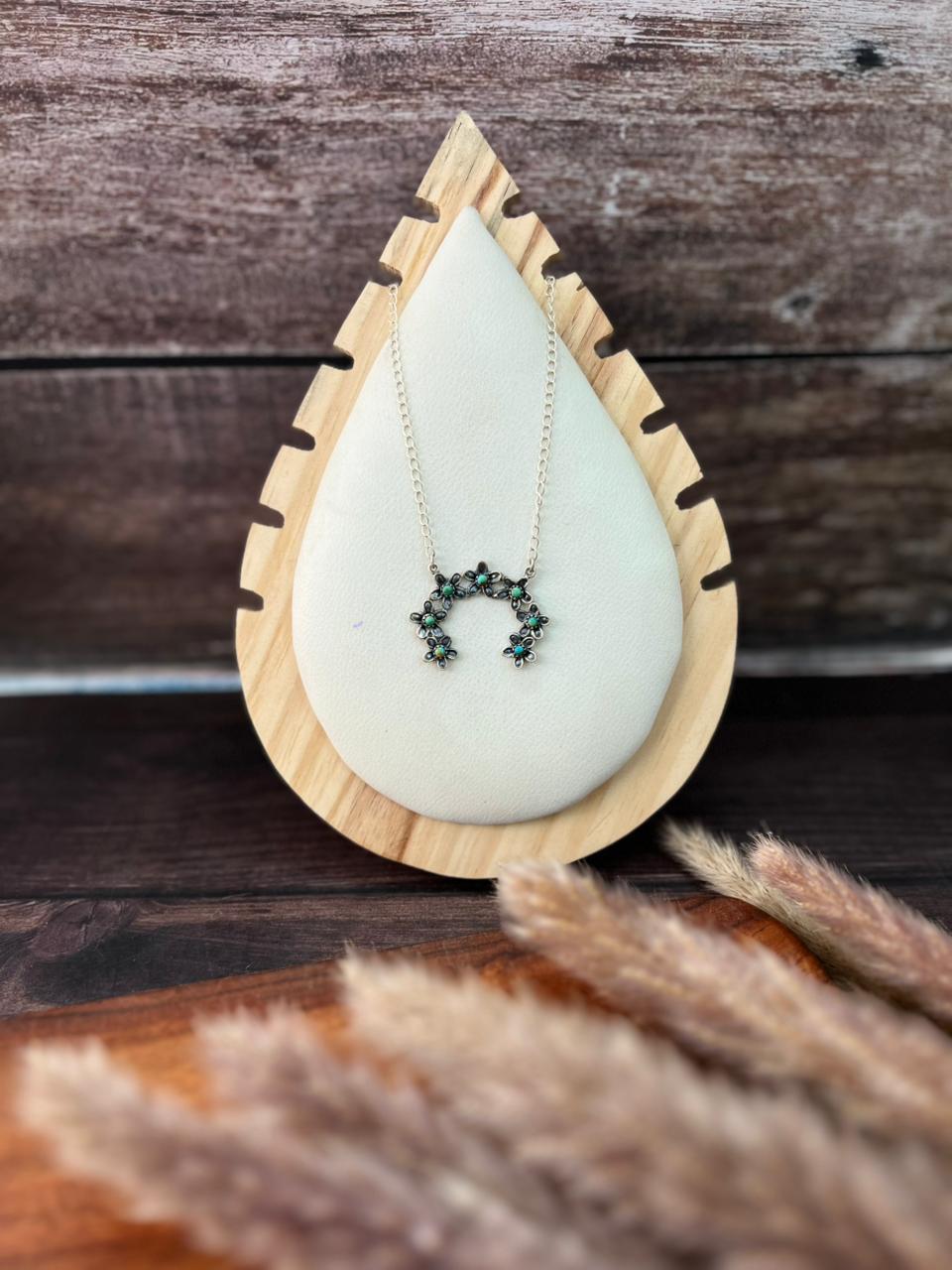 Handmade Sterling Silver Flower Collection: Kingman Turquoise Naja Necklace "Signed Nizhoni" (4)