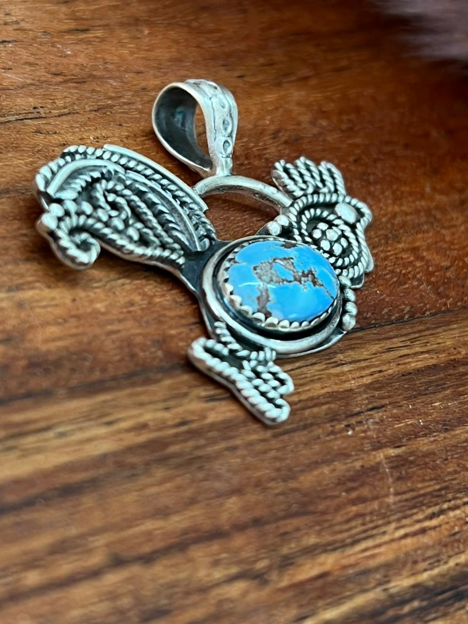 Handmade Sterling Silver Golden Hills Turquoise Rooster Pendant "Signed Nizhoni"