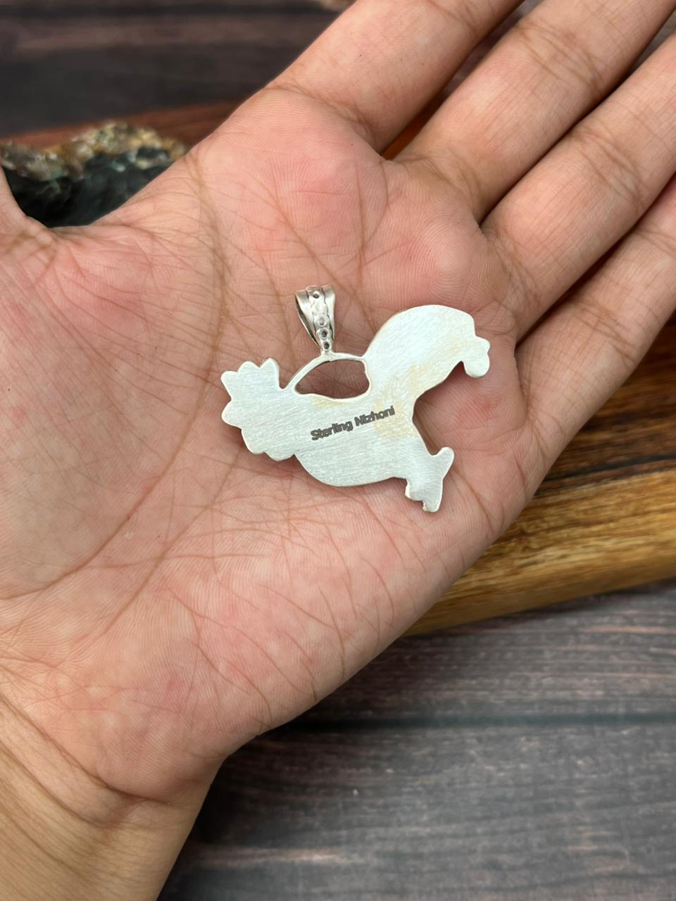 Handmade Sterling Silver Golden Hills Turquoise Rooster Pendant "Signed Nizhoni"