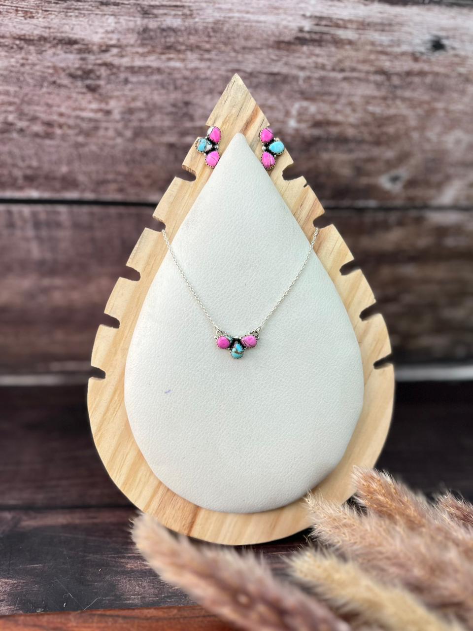 Handmade Sterling Silver Cotton Candy Necklace Earrings Set "Signed Nizhoni"