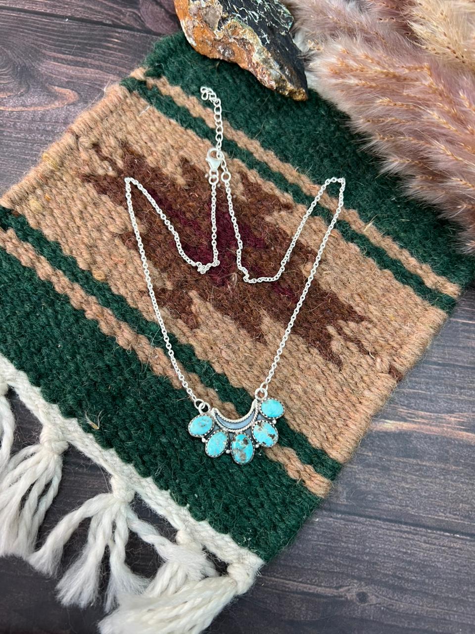 Handmade Sterling Silver White Water Turquoise Necklace "Signed Nizhoni"