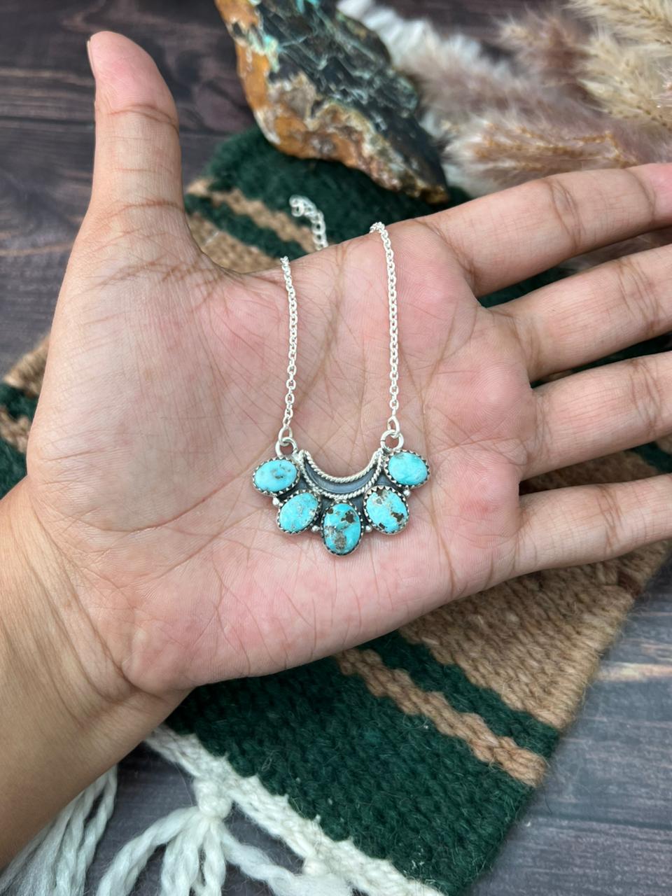 Handmade Sterling Silver White Water Turquoise Necklace "Signed Nizhoni"
