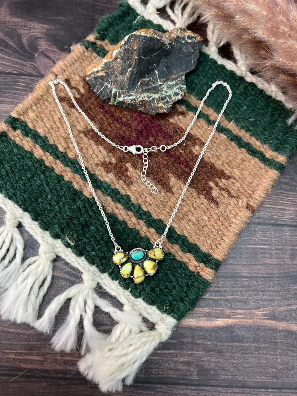 Handmade Sterling Silver Palomino with Kingman Turquoise Necklace "Signed Nizhoni"